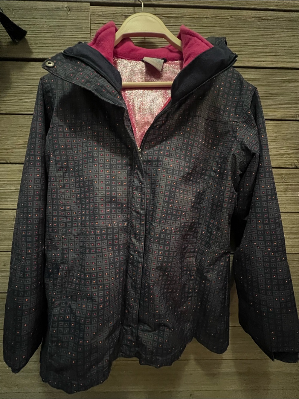 Girls Navy, Pink, Geometric Columbia Arctic Trip II Interchange 3-in-1 Jacket
